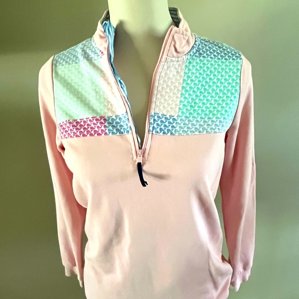 Vineyard Vines for Target Girl 1/4 Zip Pink Pullover Patchwork Whale Sz XL 14-16